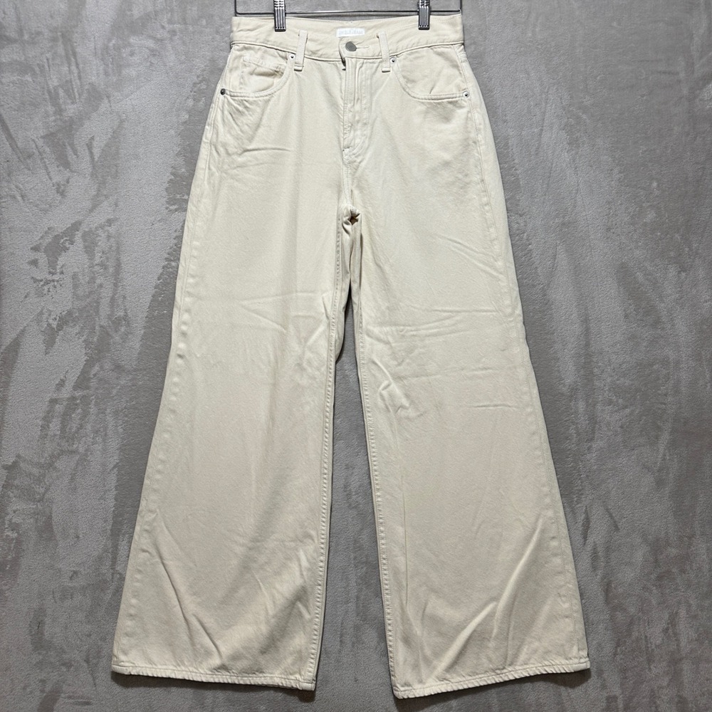 Uniqlo Jeans Womens 24 Ivory Cream Wide Leg High Rise Denim Pants 221-476346